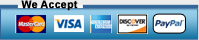 We Accept: Mastercard, Visa, Amex, Discover, Paypal